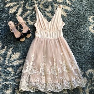 Pinky Nude Floral Embroidered Dress